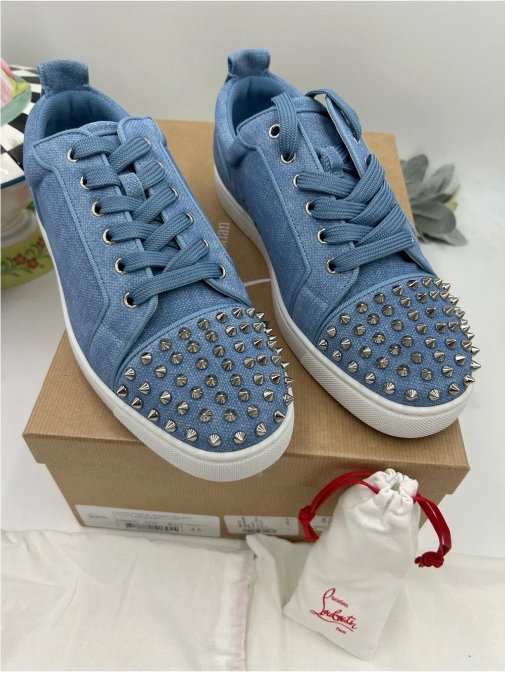 Men’s Christian Louboutin, Louis Jr, ORLATO Spike sneaker size 43 made in Italy